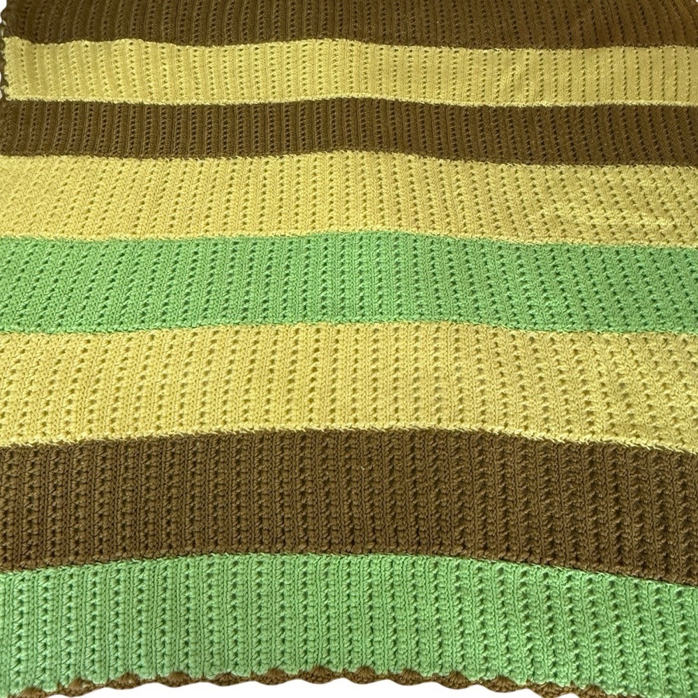 Handmade Afghan Blanket Yellow Brown Green Crochet Boho Throw Granny 47x50 Couch